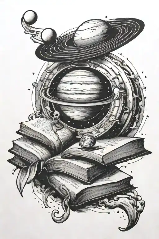 Open Book With Saturn And Moon
