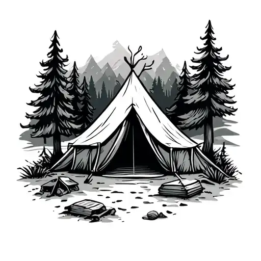 Camping Scene With A Tent