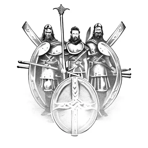 Group Of 3 Viking Warriors And A Valkyre Going To Battle