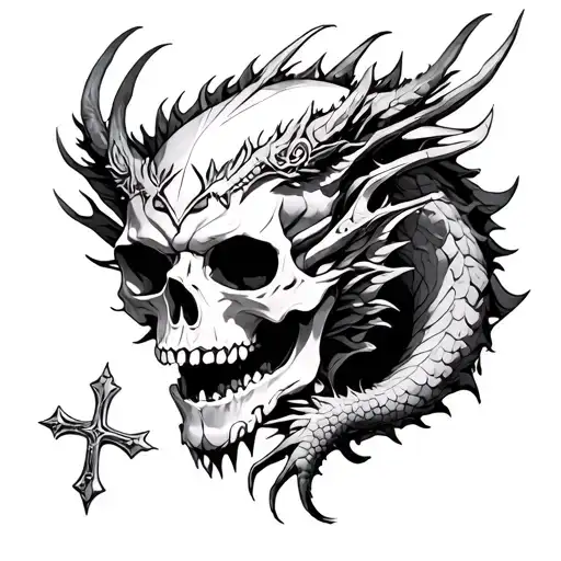 Skull Crosses And Dragons Head