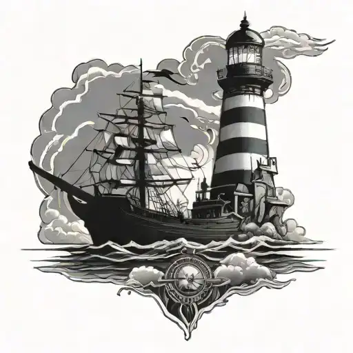 Lighthouse That Illuminates A Galleon