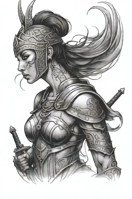 Woman Warrior Facing The Back