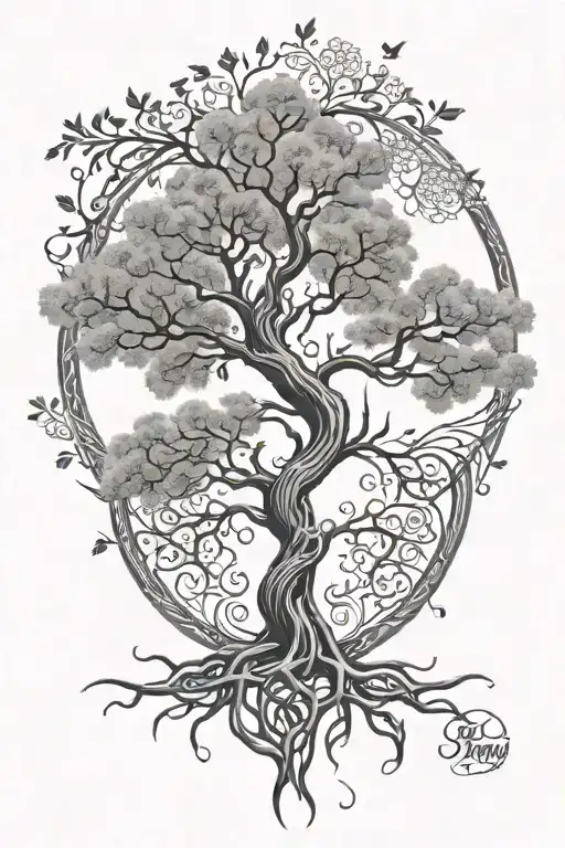 Tree Of Life With Spralling Roots Reaching Deep