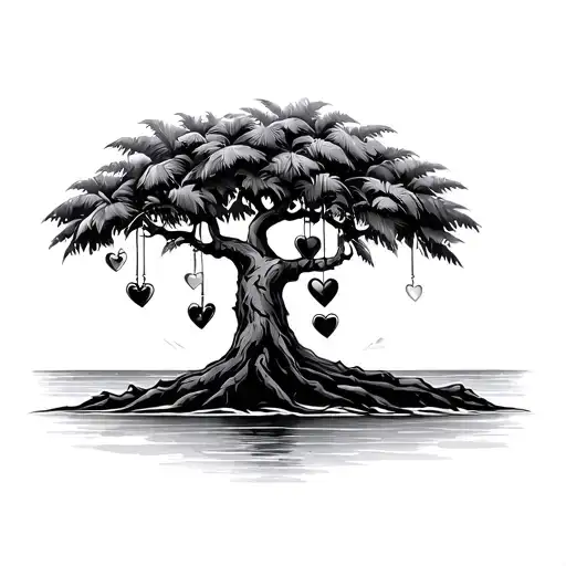 A Tree From Cabo San Lucas With The Glass Hearts Hanging In Them