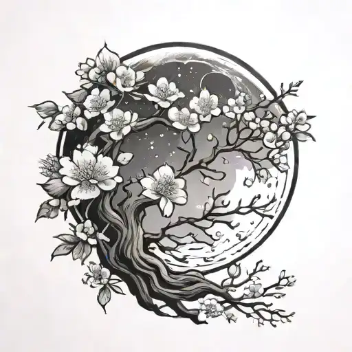 Moon And Sakura On The Forearm