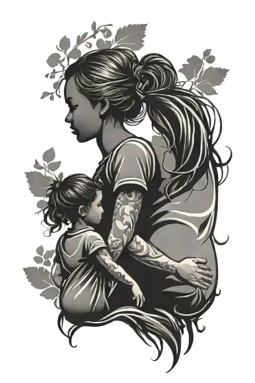 Silhouette Of A Mom And Daughter Holding Hands