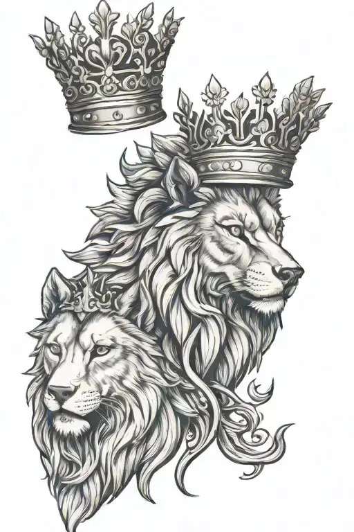 Wolf And Lion Wearing A Crown