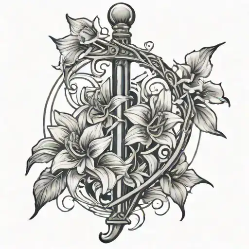 Amaryllis Flowers Surrounding A Reaper Scythe