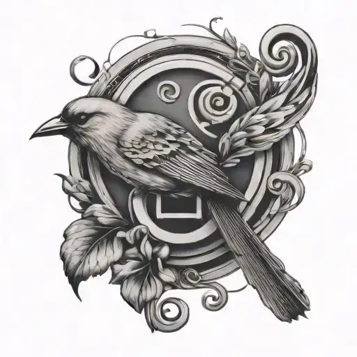 Bird Accompanied By Treble Clef And Musical Instrument Discreet Style