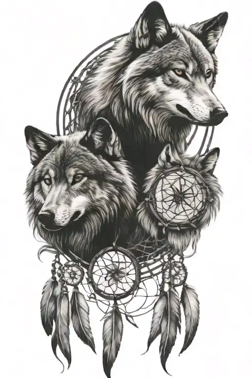 2 Wolf With Dream Catcher