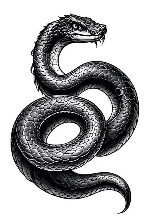Snake In An Asian Drawing Style Tattoo Design