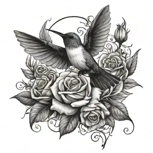 Hummingbird Butterfly Roses Surrounded