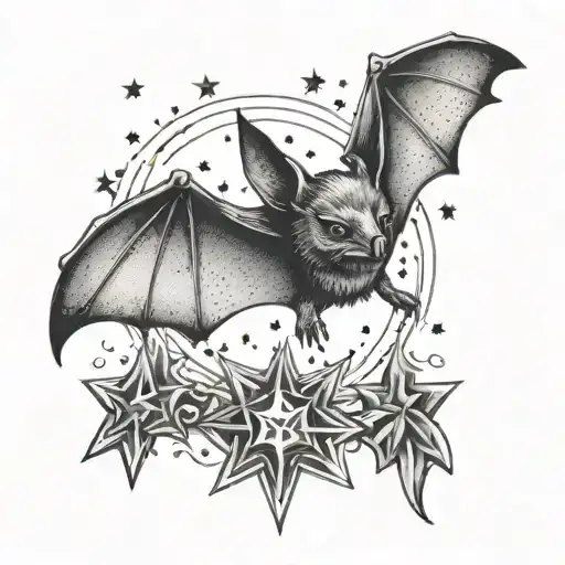 Men's Bat Tattoo With Stars On Wings