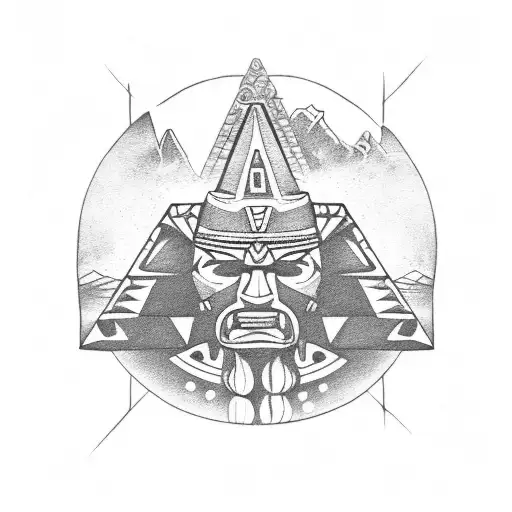 Aztec And Pyramid And Person