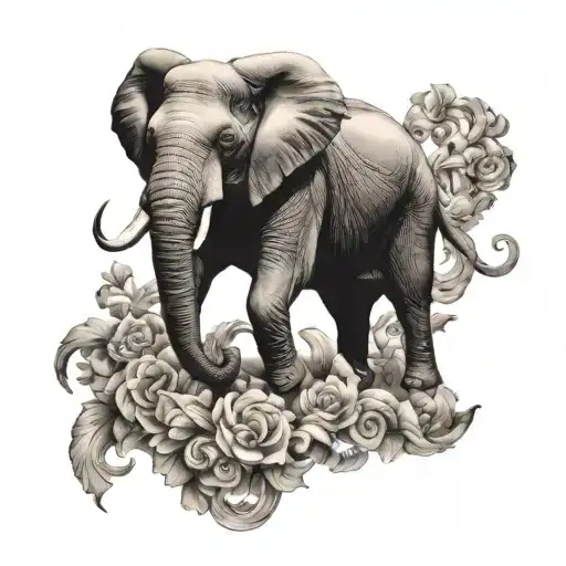 Elephant Tatoo Surrounded By Greek Mythology Linework Covering Forearm For Men