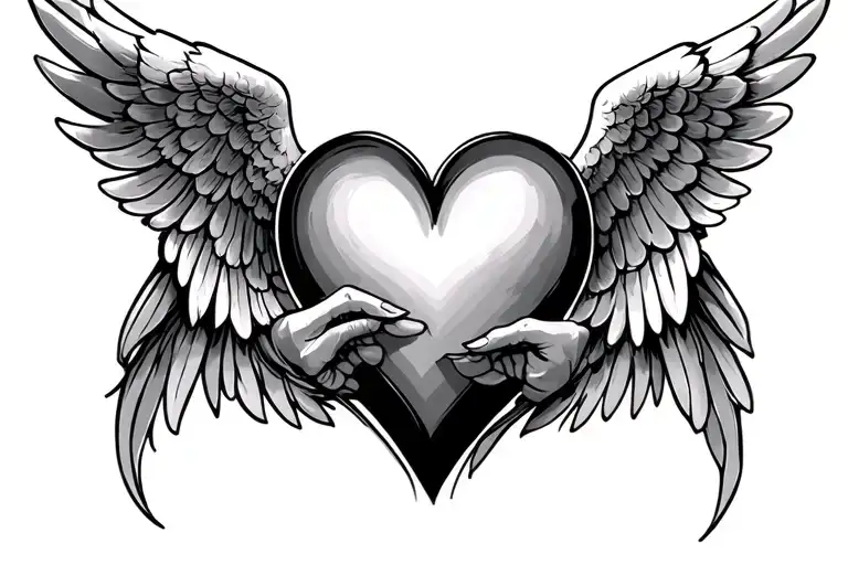 Heart Resting Between 2 Wing Tips Almost Touching