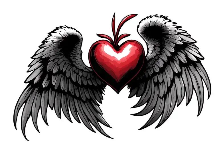 Heart Resting Above 2 Wing Tips Almost Touching Neck Area