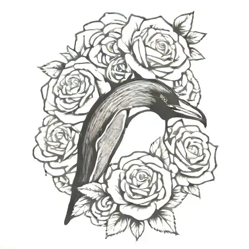 Penguin Holding Roses