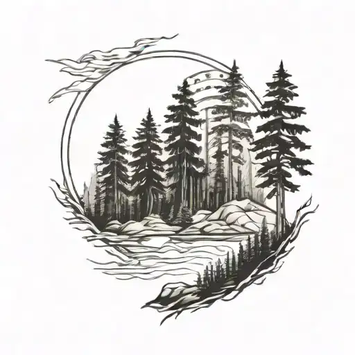 American Flag Incorporated Within Forest Landscape