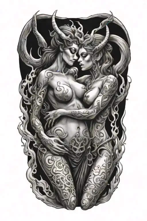 Two Succubi Making Love On Fire