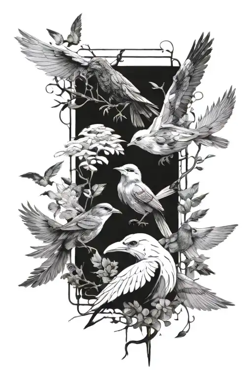 A Collage Of Video Game Characters With Elements Of Nature And Birds