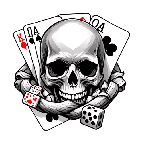 Skull With Cards And Dice Intertwined