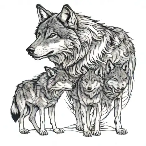 A Lupus Wolf Family Standing