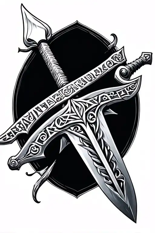 Medieval Sword With Nordic Runes Graved On The Blade