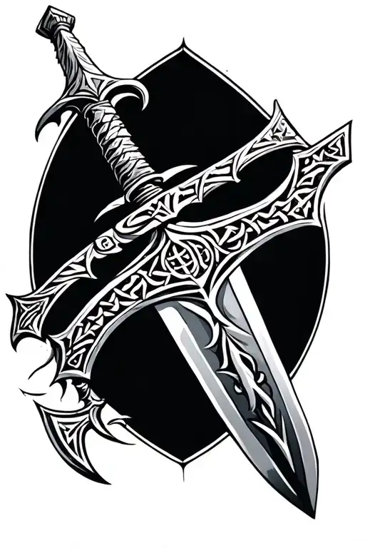 Sword With Nordic Runes Graved On The Blade
