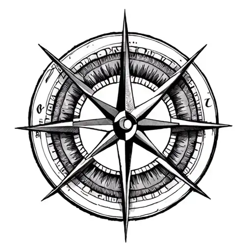 A Compass Rose Inside Of A 9 Pointed Star