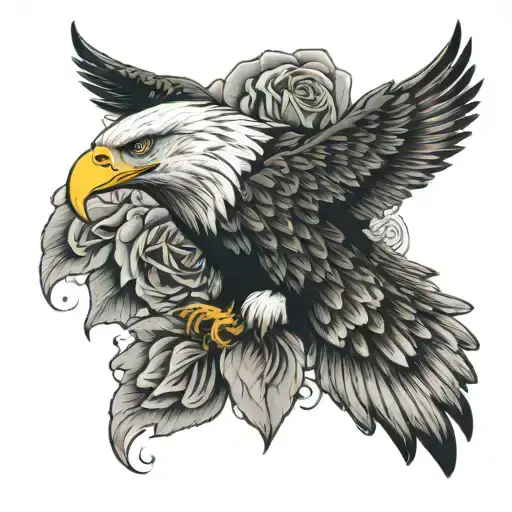 Eagle With Rose Flower Color