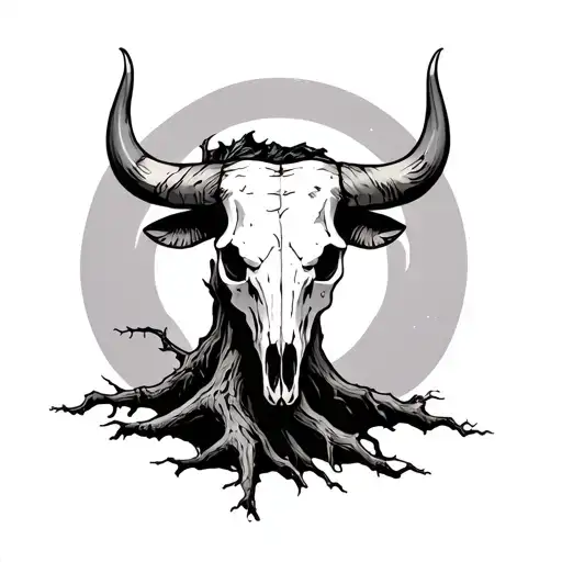 Old Tree With Bull Skull On It