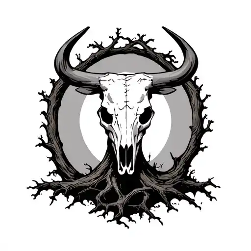 Old Tree With Bull Skull On It