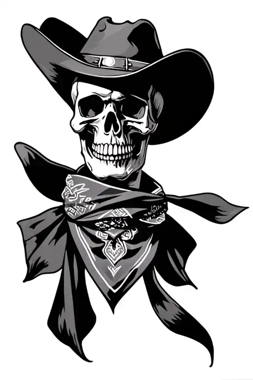Skull Wearing Cowboy Hat And Bandana