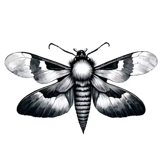 Moth Tattoo With Watercolor Wings And Filipino Sun In Black And Gray Color And Symmetrical