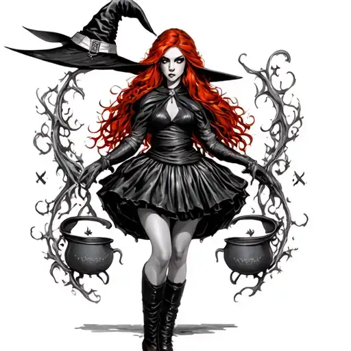 Red Head Witch By Cauldron Short Leather Skirt
