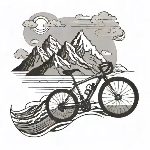 Minimalist Mountain And Sea Vaves With A Little Bicycle Inbetween