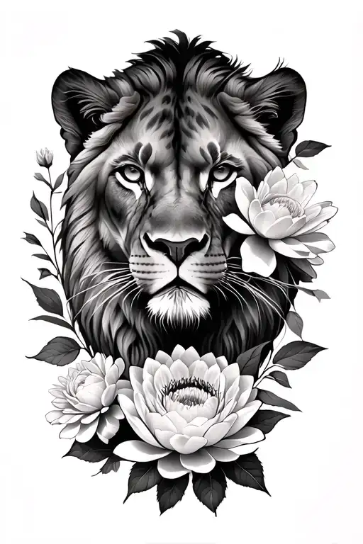 Rose And Peony And Aster And Narcissus And Water Lily And Lioness Face