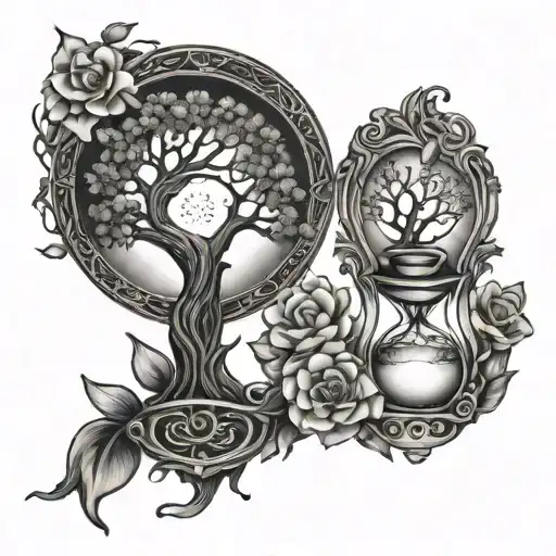 Tree Of Life Hour Glass Sun Moon Flowers