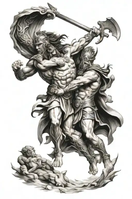 Greek And Norse Gods In Battle Scene