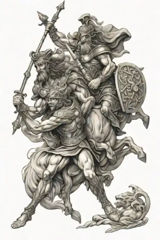 Greek And Norse Gods In Battle Scene