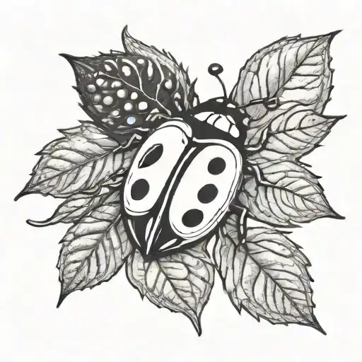 Create A Simple Black And White Tattoo Of A Ladybug On A Blackberry Vine