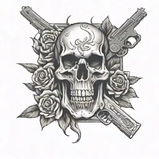 Skull Gun And Roses