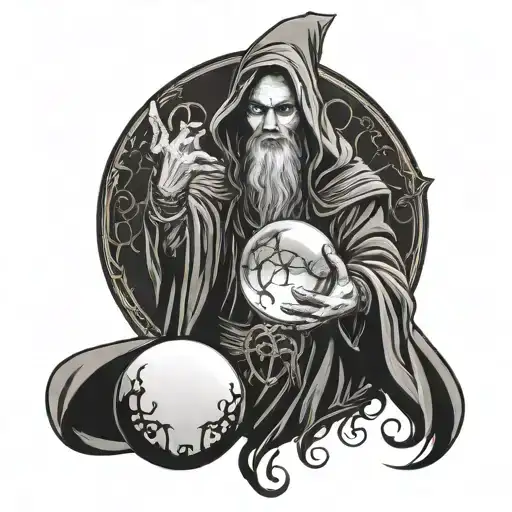 Gothic Wizard Holding Crystal Ball