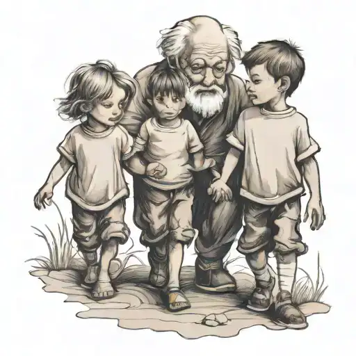 Grandfather And Children Holding Hands
