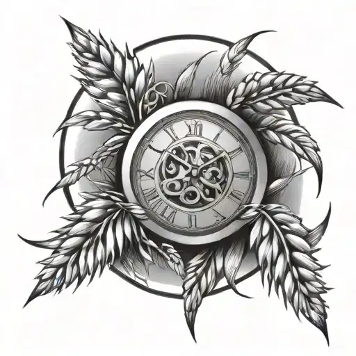 Wheat Blades With A Clock In The Middle