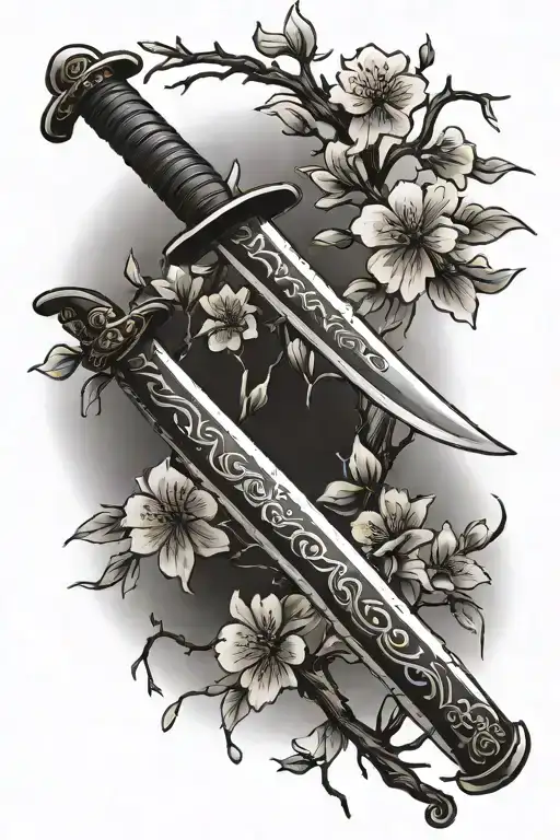 Katana Sword With Cherry Blossoms
