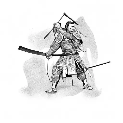 Samurai With Sword And Banner