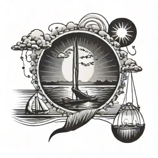 Beach And String Lights With Sun Rising Moon Setting