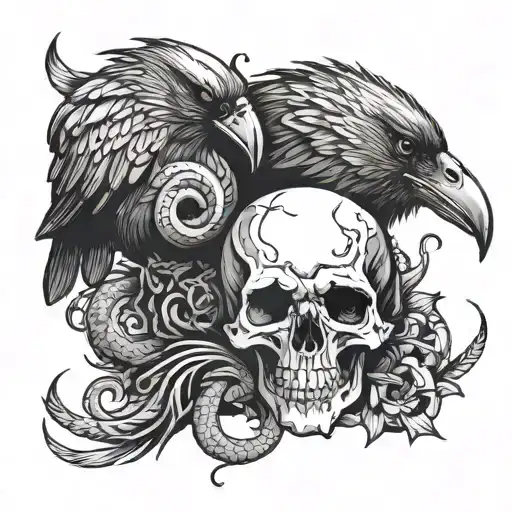 Crows With Skull With Snakes